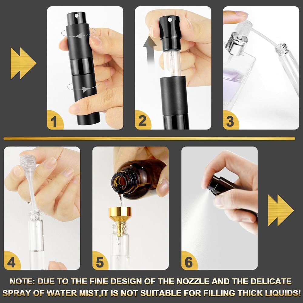 8ML Refillable Perfume Spray Bottles - Travel Atomizer Set with Removable Inner