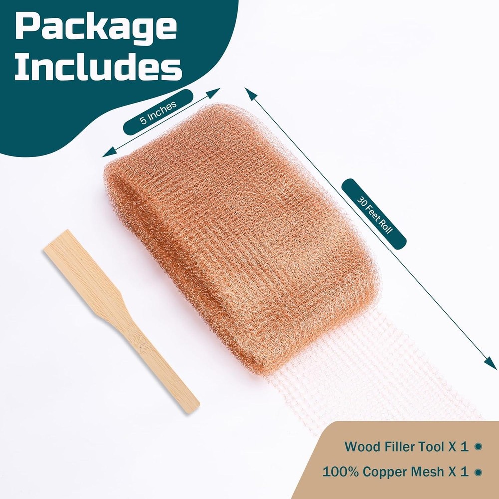 Copper Mesh Rodent Control, 5in X 30ft Rustproof Pure Copper Mesh Roll for Slug