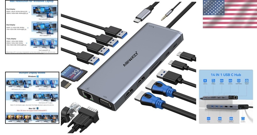 Comprehensive USB C Dock with Gigabit Ethernet, Audios, and SD Card Reader