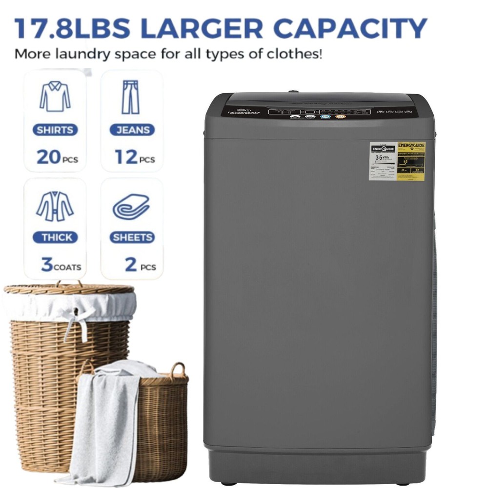 Portable Compact Laundry Washer Full-Automatic LED Display 17.8/13.5lbs Compact