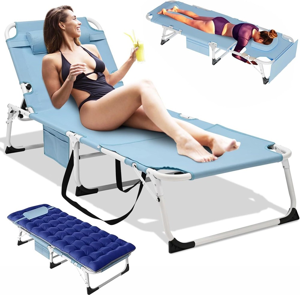 NAIZEA Folding Camping Cot Face Down Tanning Chaise Lounge Chair for Adults