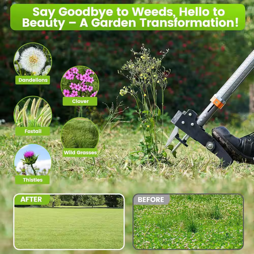 Stand up Weed Puller Tool with 4-Claw Steel Head, 39-46 Adjustable Handle, Easy-