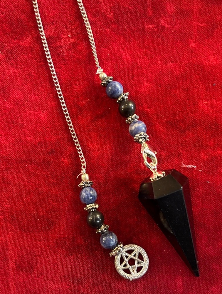Black Obsidian pendulum with Detachable Pentacle Chain