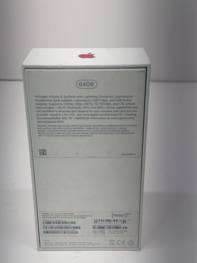 Empty Box Apple 8 64GB Red No Phone