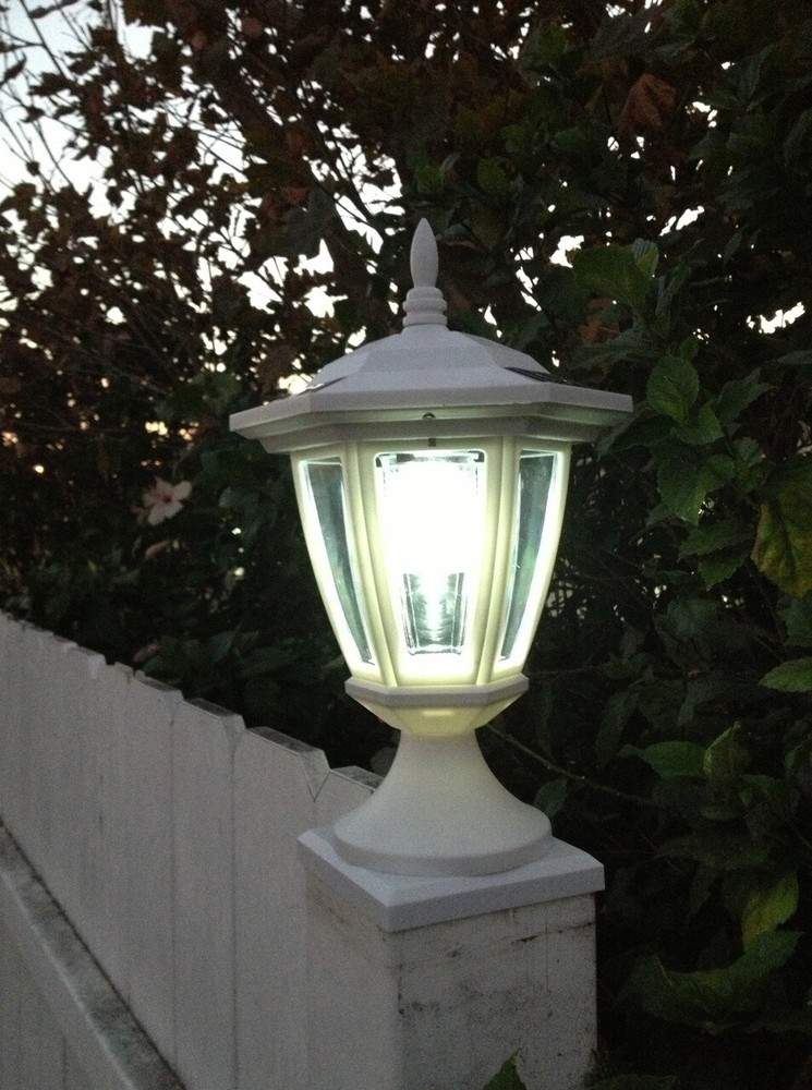 2-Pack Solar WHITE Hexagon Post Cap Light w/ 5 LEDs - Wall Mount / 4"/ 5" / 6"