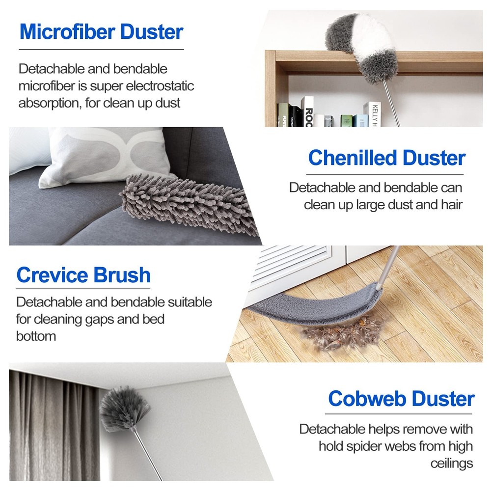 Microfiber Duster Kit (11PCS) - Washable Dusters with Extension Pole (30 to 1...