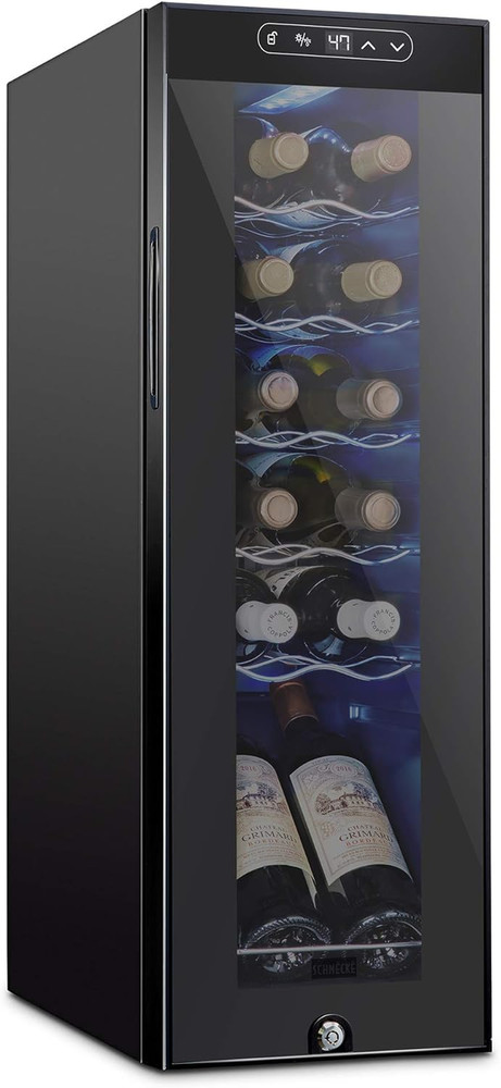 Schmecke 12 Bottle Compressor Wine Cooler Refrigerator W/Lock | Large Freestandi