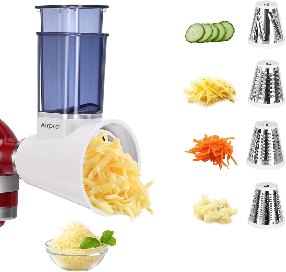 Slicer and shredder attachment for kitchen mixer with vegetable slicer