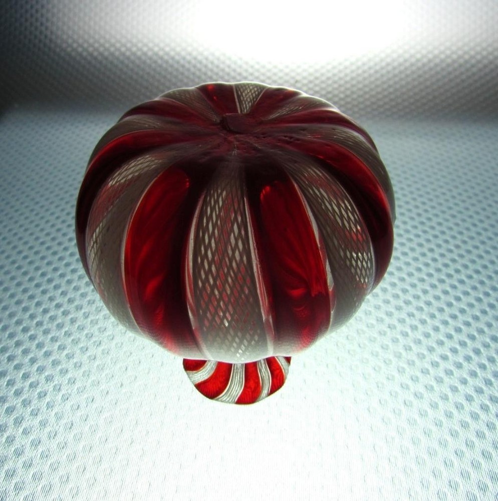Murano Art Glass Latticino Ruby Red and White