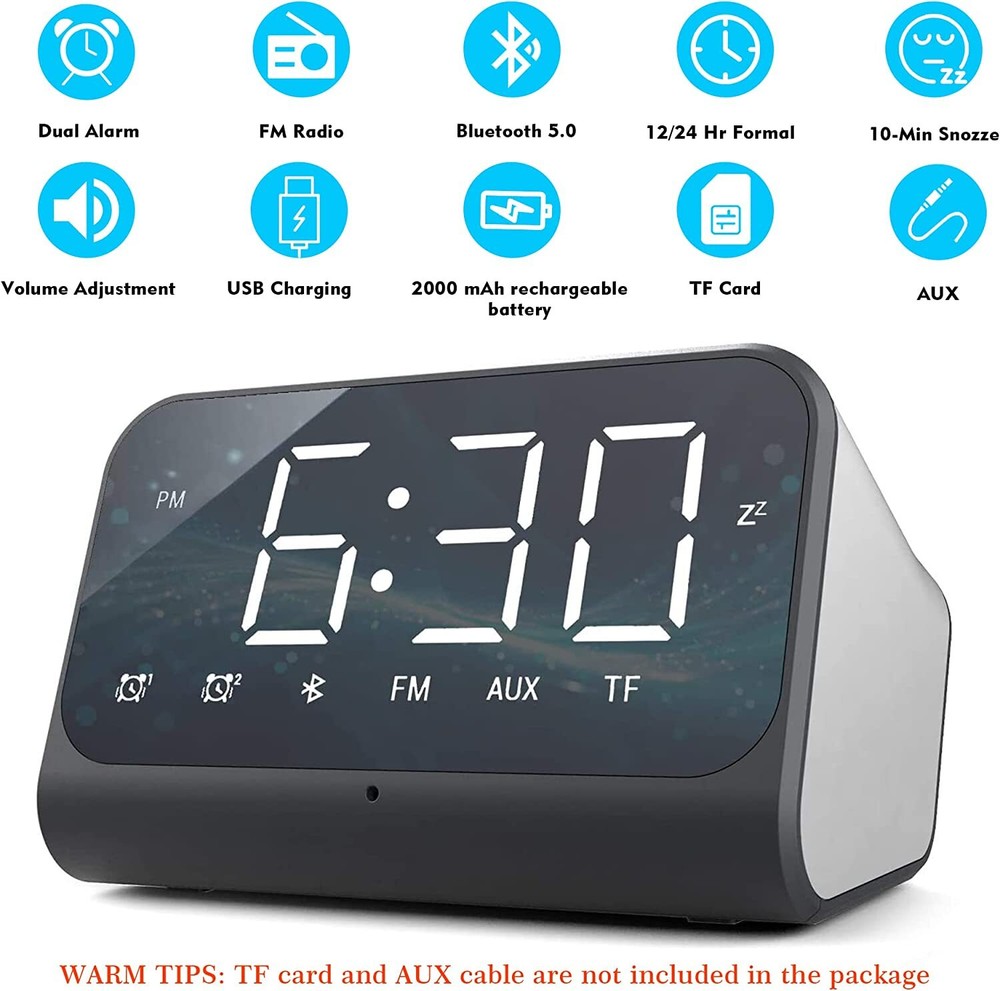 Yariaii Mirror Front Digital Alarm Clock with Bluetooth Speaker