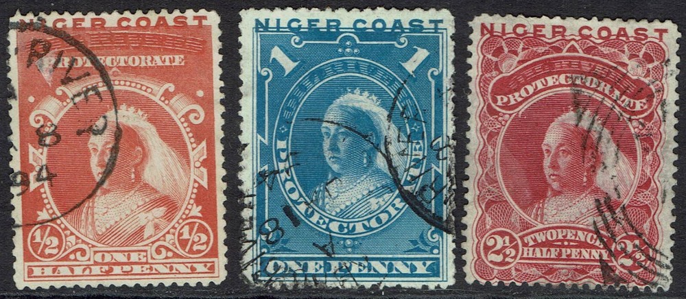 NIGER COAST 1894 QV ½D 1D AND 2½D USED