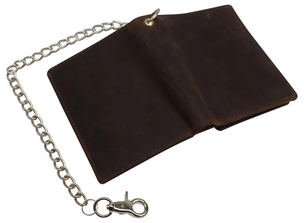 Hunter Brown RFID Blocking Genuine Leather Biker's Wallet Steel Chain