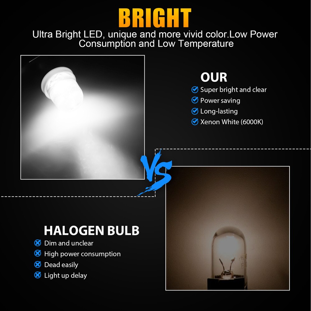 20x Super White BA9S LED Interior Instrument Panel Dash Map Light Bulb 1815 1895