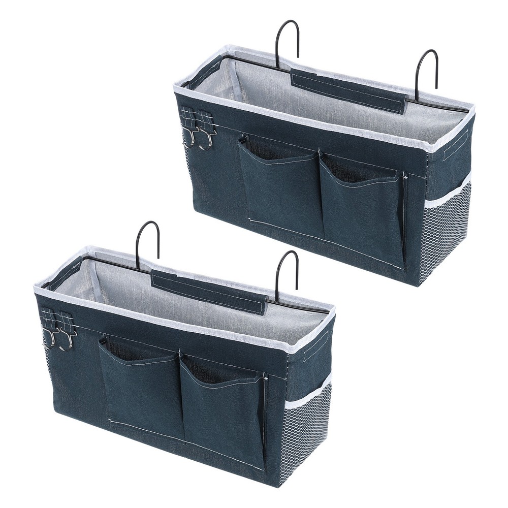 2 x Bedside Caddy Bed Caddy Bunk Bed Caddy Bedside Organizer with Hooks Blue