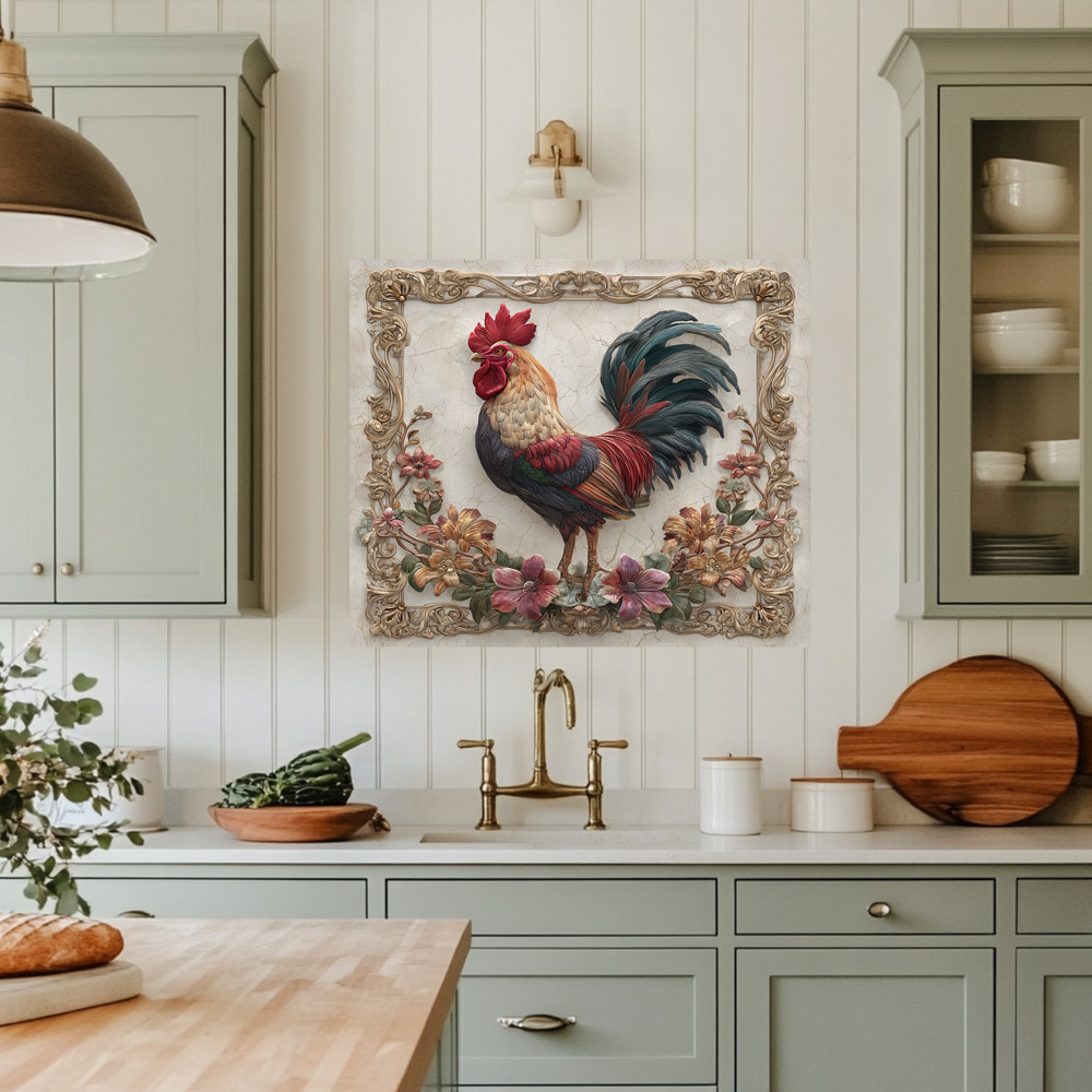 Rustic Colorful Rooster Glass Backsplash • Farmhouse Kitchen Panel