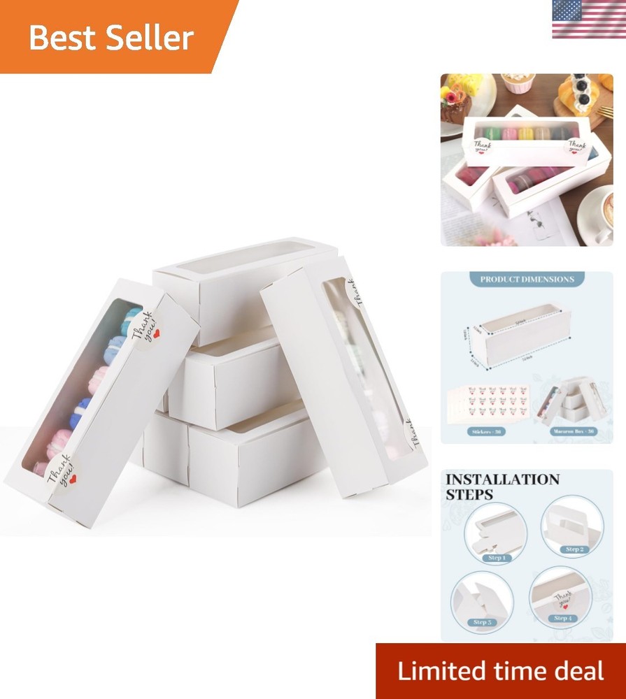 Versatile 36 Pack Macaron Boxes with Stickers - Perfect for Desserts & Gifting