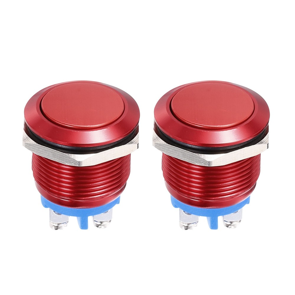3/4" Momentary Push Button Switch Flat Head Red Shell With Screw Foot, 2Pcs