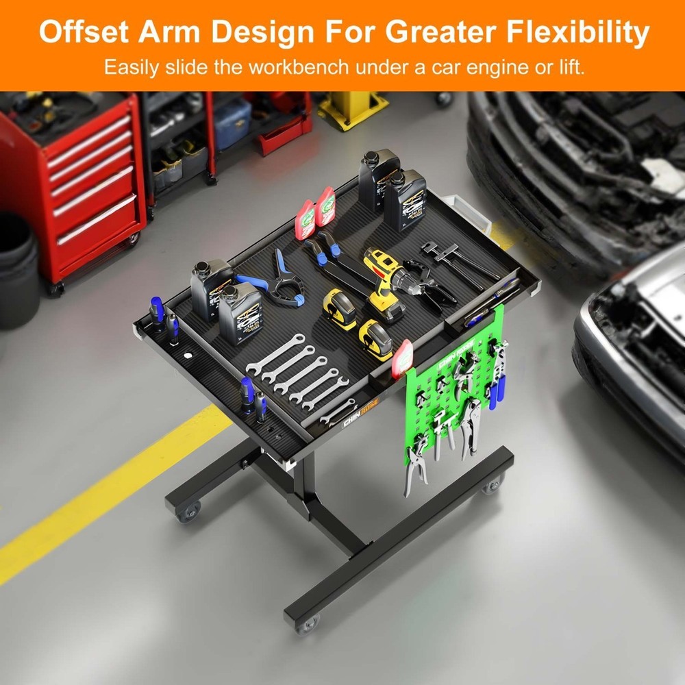 Rolling Tool Tray with Wheels Adjustable Height Mobile Work Table 500Lb Capacity