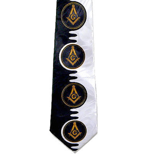 Tie for Free Mason Member - Black and White Polyester long tie unique pattern
