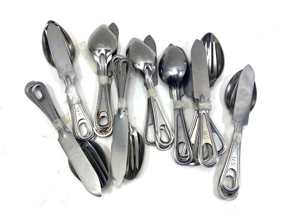 US Mess Kit 3pc Knife Fork Spoon Set, used good