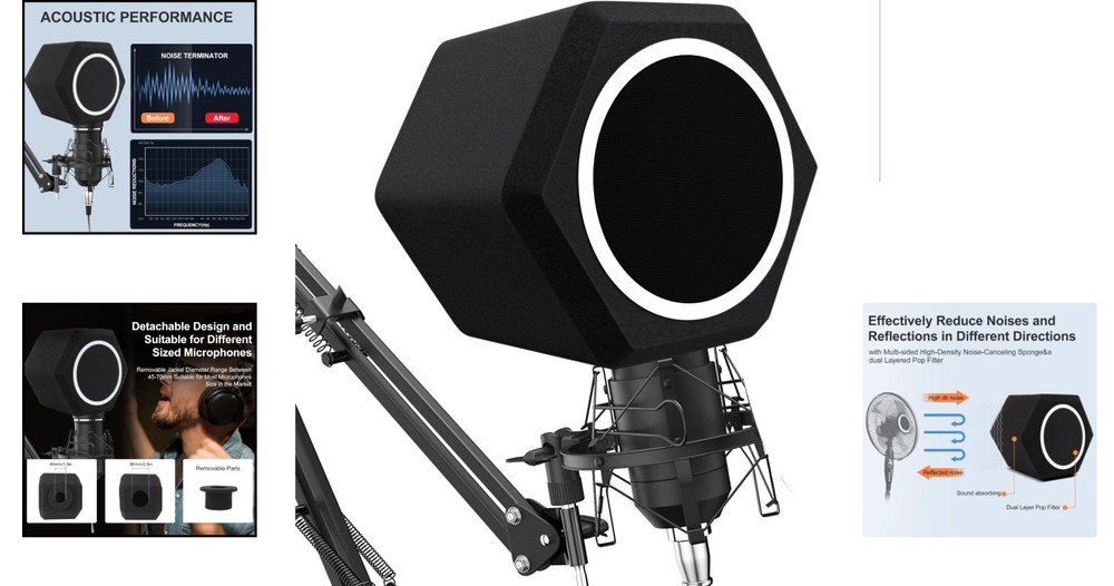 Professional Microphone Isolation Shield with Pop Filter & Stand for Studios