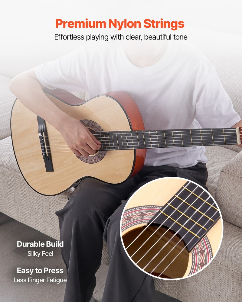 VEVOR Classical Guitar 38 in Guitar Beginner Starter Kit Nylon Strings Natural