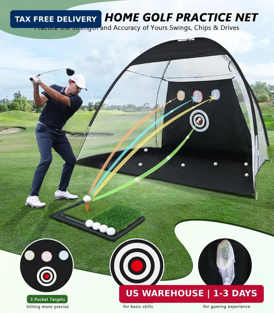 Golf Net for Hitting Practice, 10 x 7FT Golf Training Net with Mat and Target...