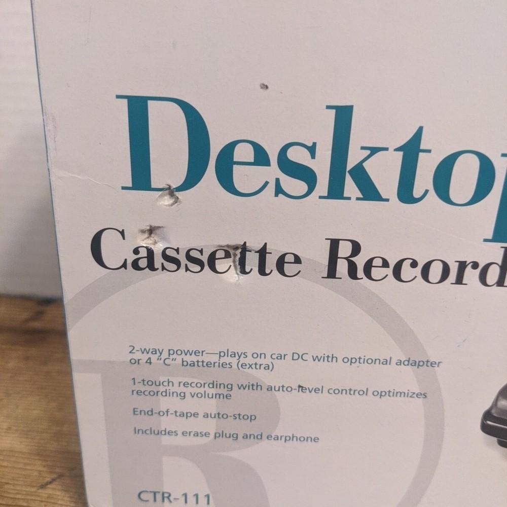 RadioShack Desktop Cassette Recorder Model CTR-111 In Box Great Condition Retro!