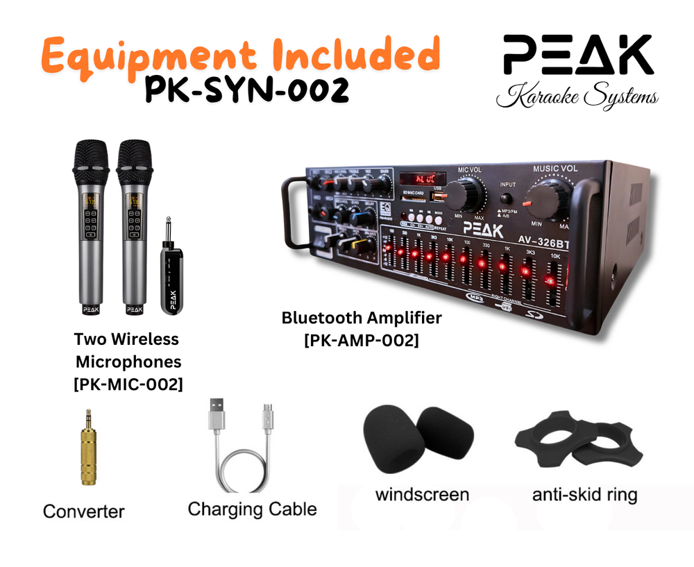 PEAK Karaoke Amplifier with Bluetooth & 2 Wireless Mics with ECHO and VOLUME