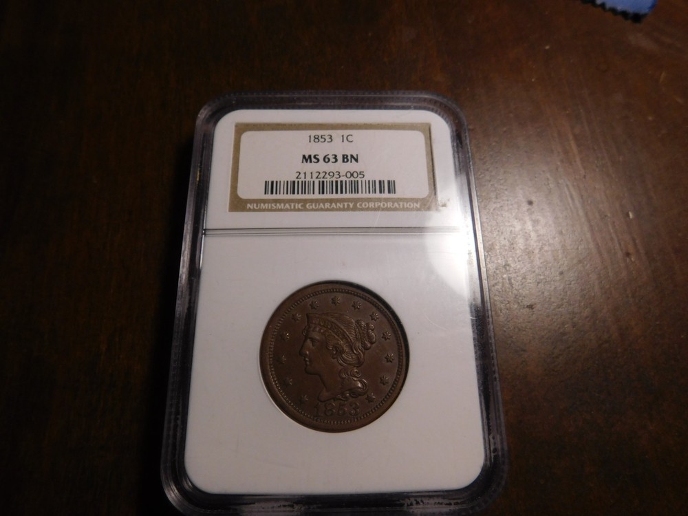 1853 LARGE CENT NGC MS63BN