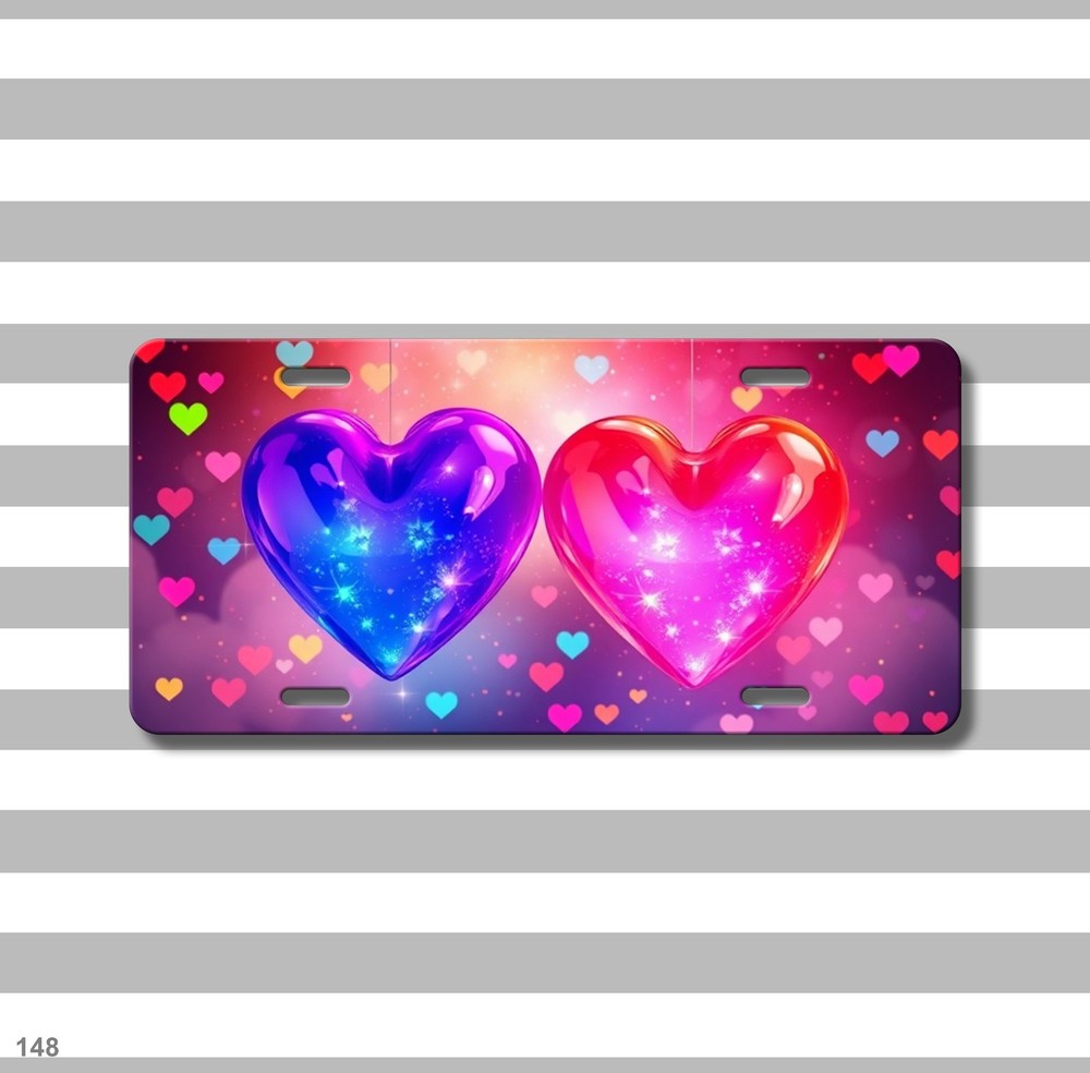 Romantic Hearts License Plate Personalized Universal Fit Plate Unique Gift