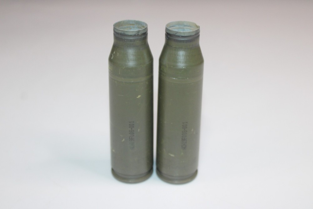 2 empty 25 mm Fired Shell Case casings PAPERWEIGHTS display