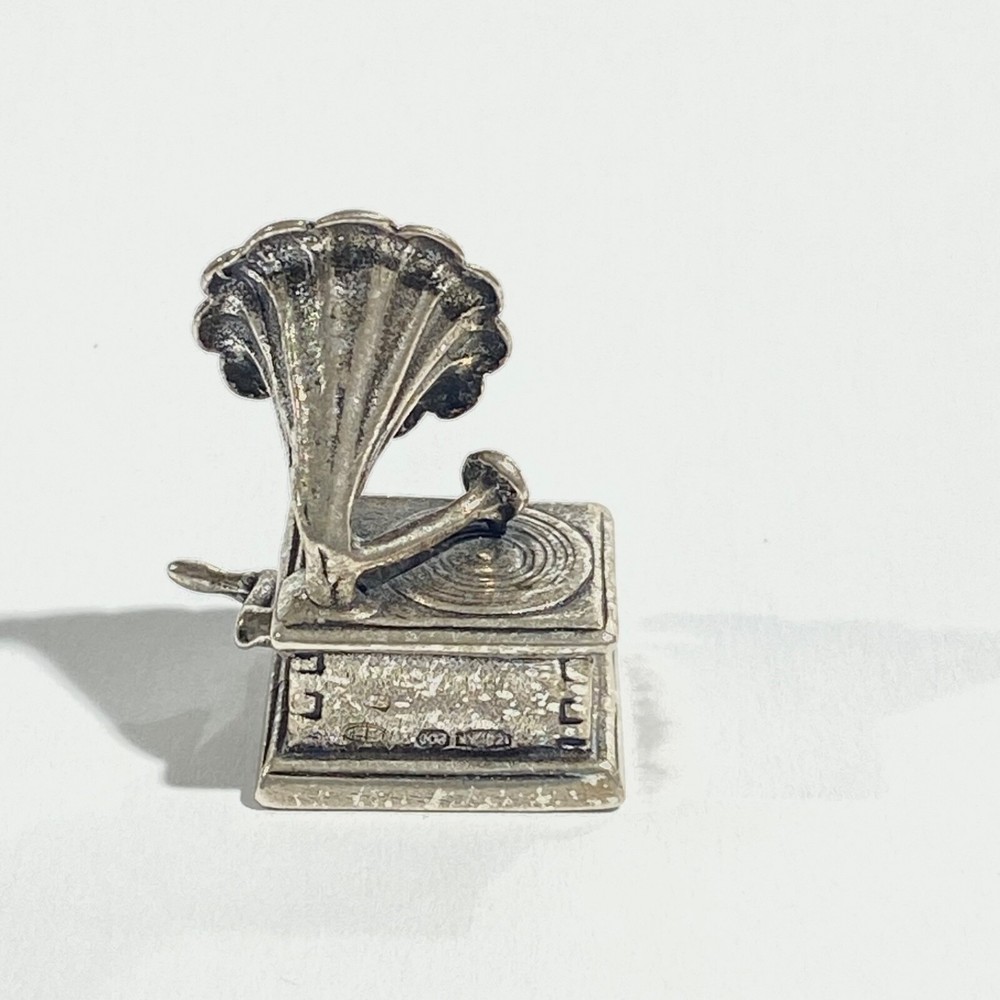 vintage solid silver Gramophone miniature , hallmarked italian figurine