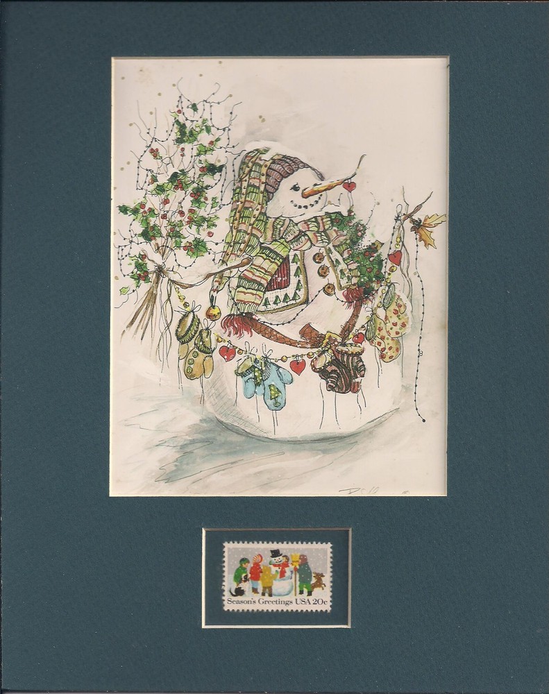CHRISTMAS SNOWMAN - FRAMEABLE POSTAGE STAMP ART - 0911