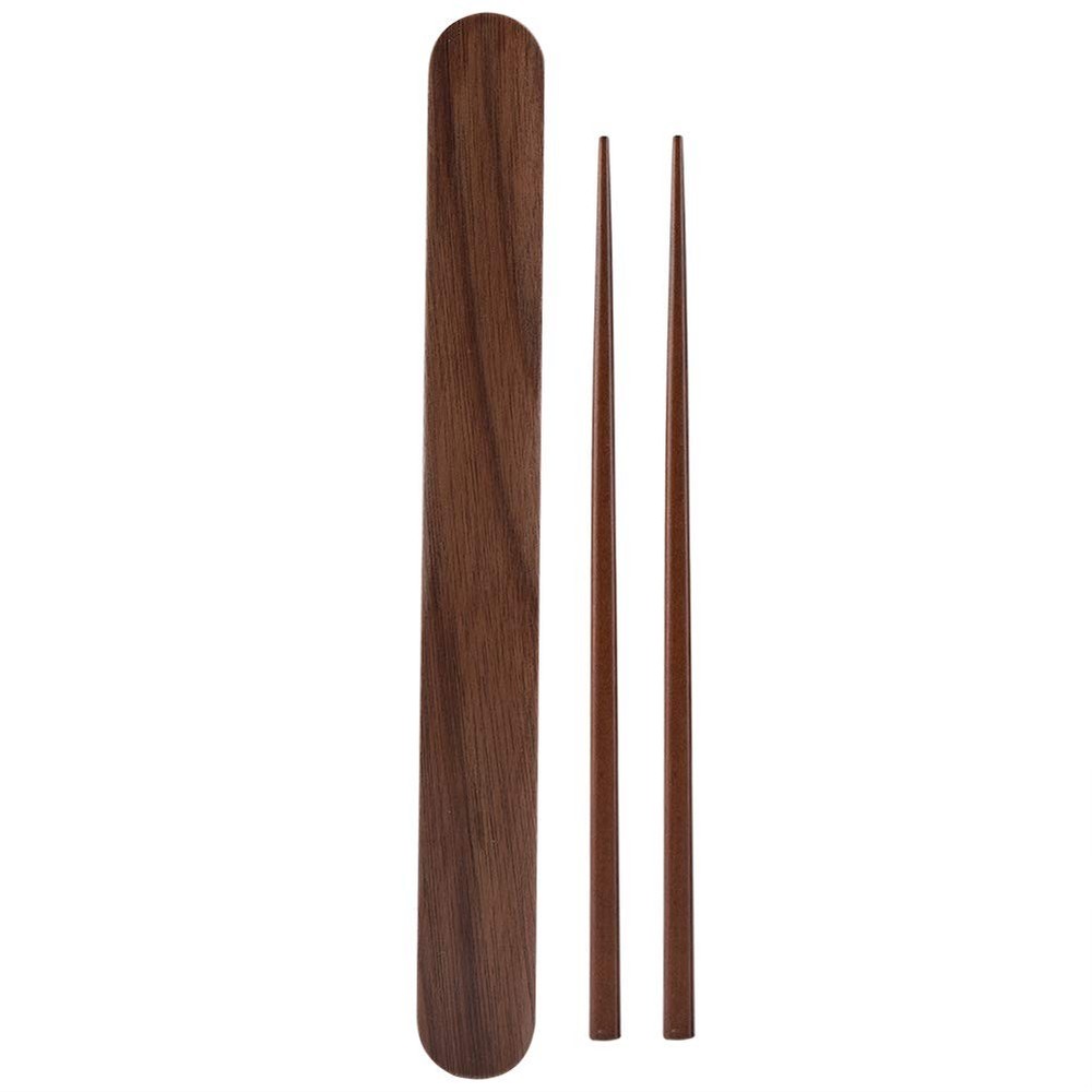 Walnut Wooden Chopsticks Reusable Storage Case Portable Classic Dinnerware Set