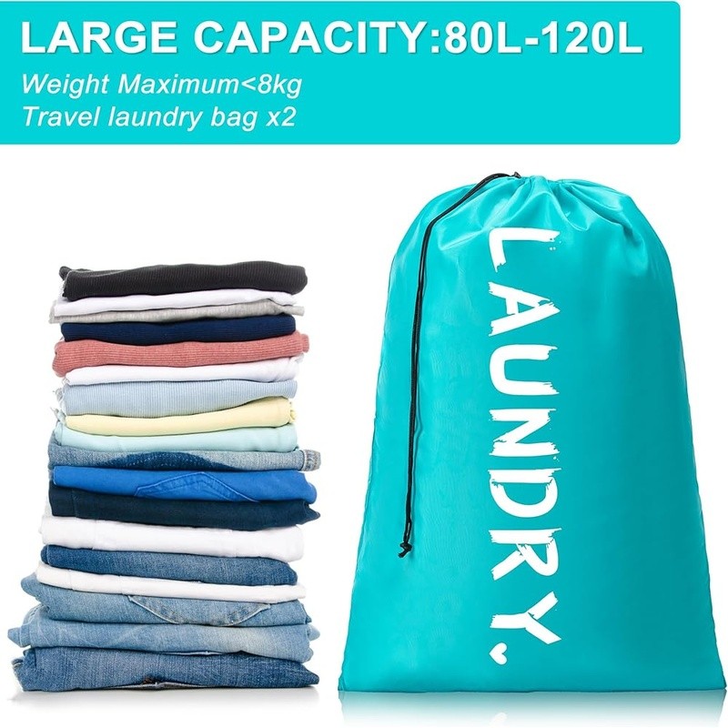 Large Laundry Bags Travel Drawstring Closure Durable Nylon Multiuse Storage Bag