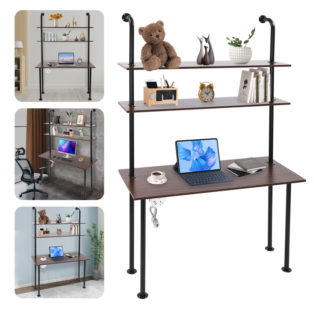 3 Tiers Wall Mount Computer Writing Table Wall Mounted Desk Wall Organizer