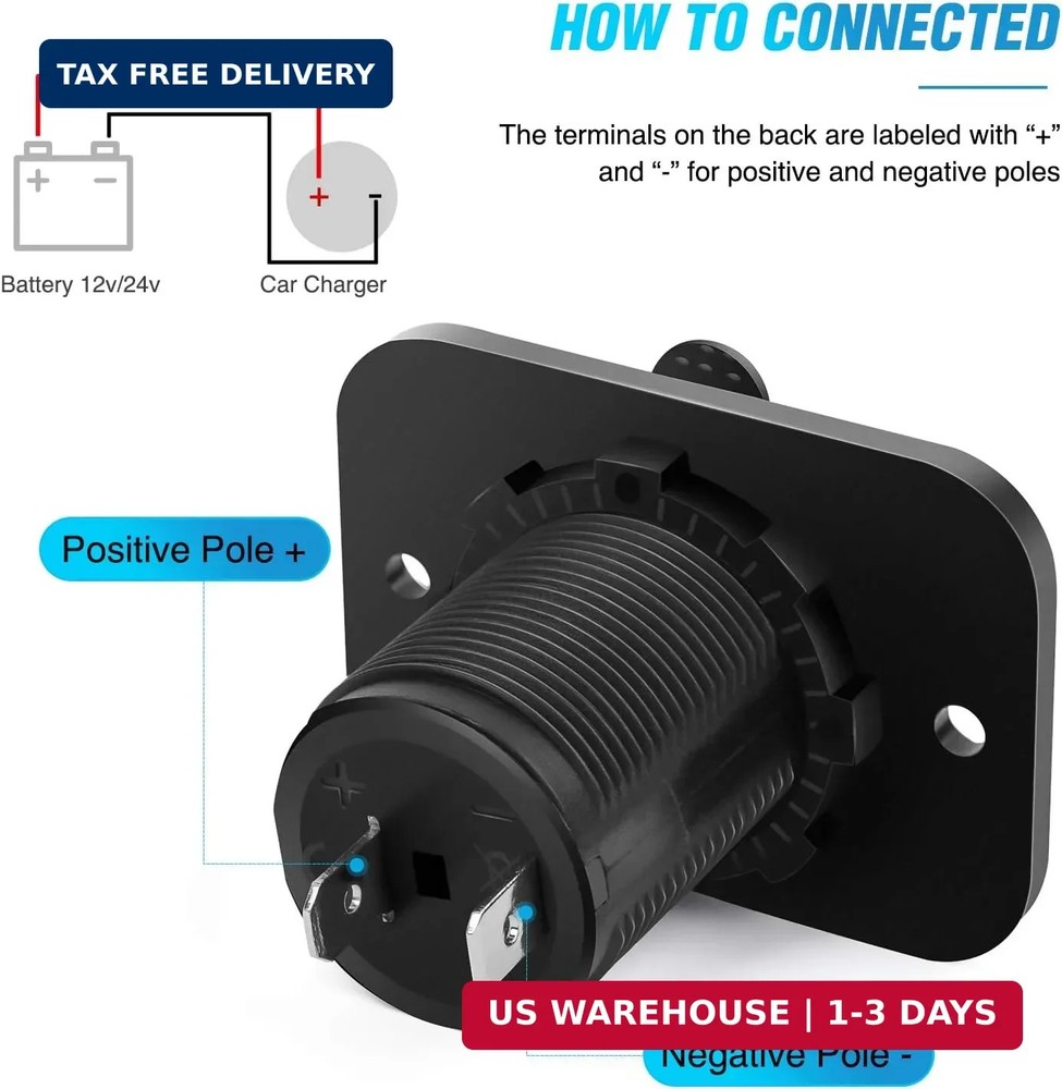 Nilight 2 Pack Car Cigarette Lighter Socket DC 12V Waterproof Power Outlet Adapt