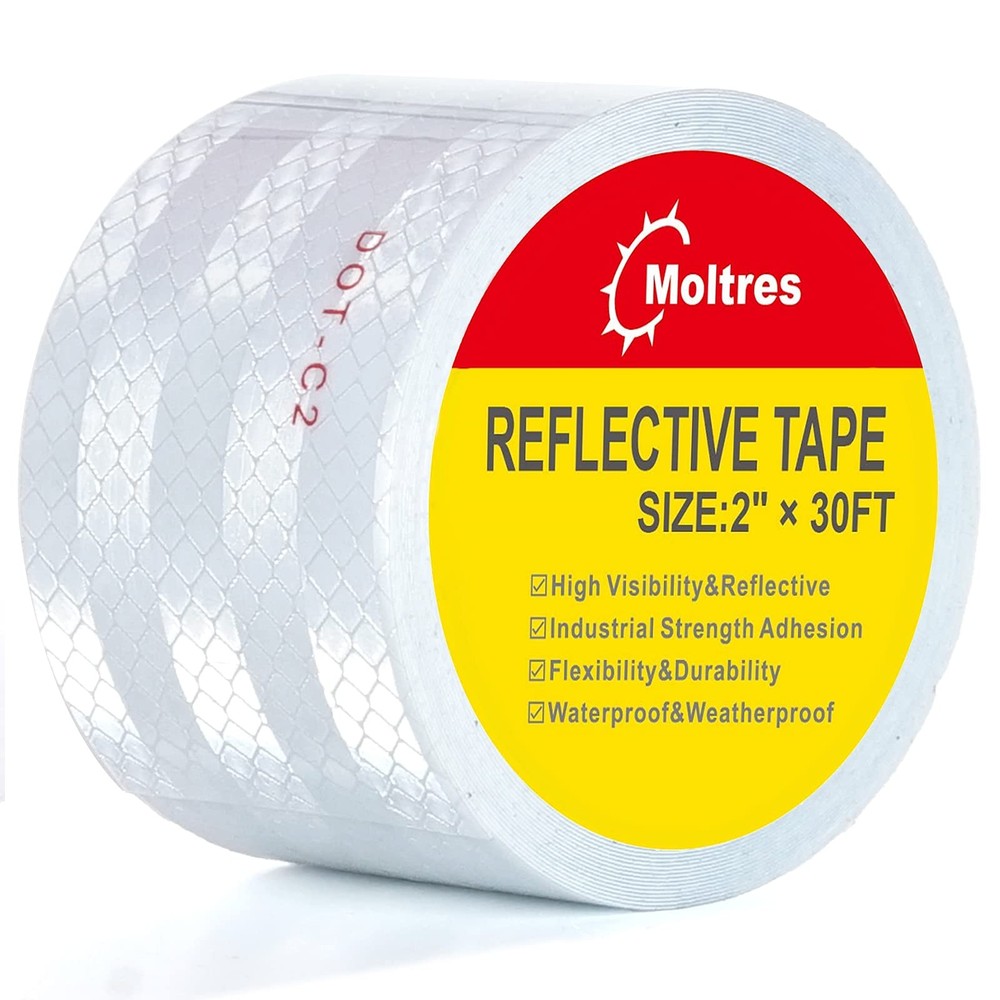 MOLTRES DOT-C2 Reflective 2 Inches Width x 30 Feet Length, White Silver