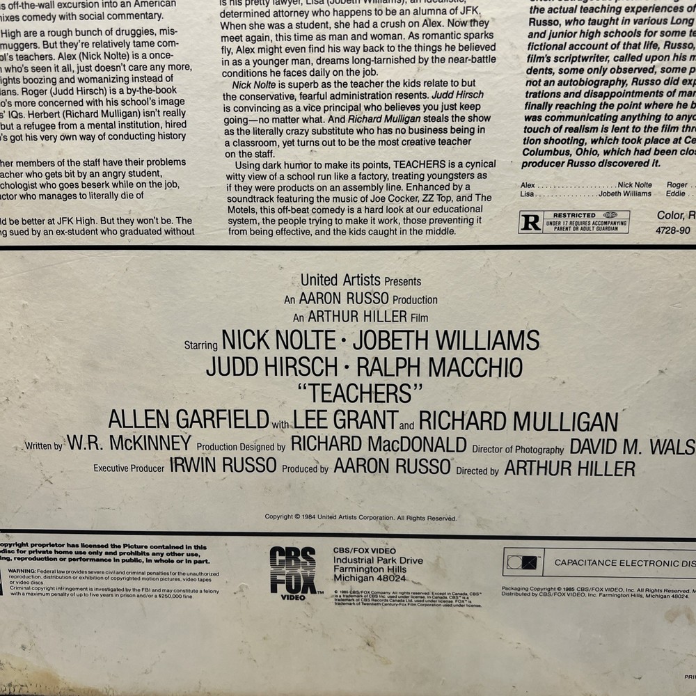 Teachers CBS/FOX Video CED Videodisc