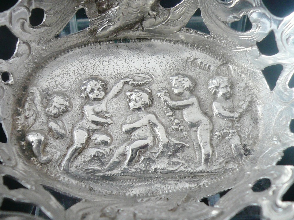 Antique Hanau Silver Openwork Cherub & Birds Dish c.1890