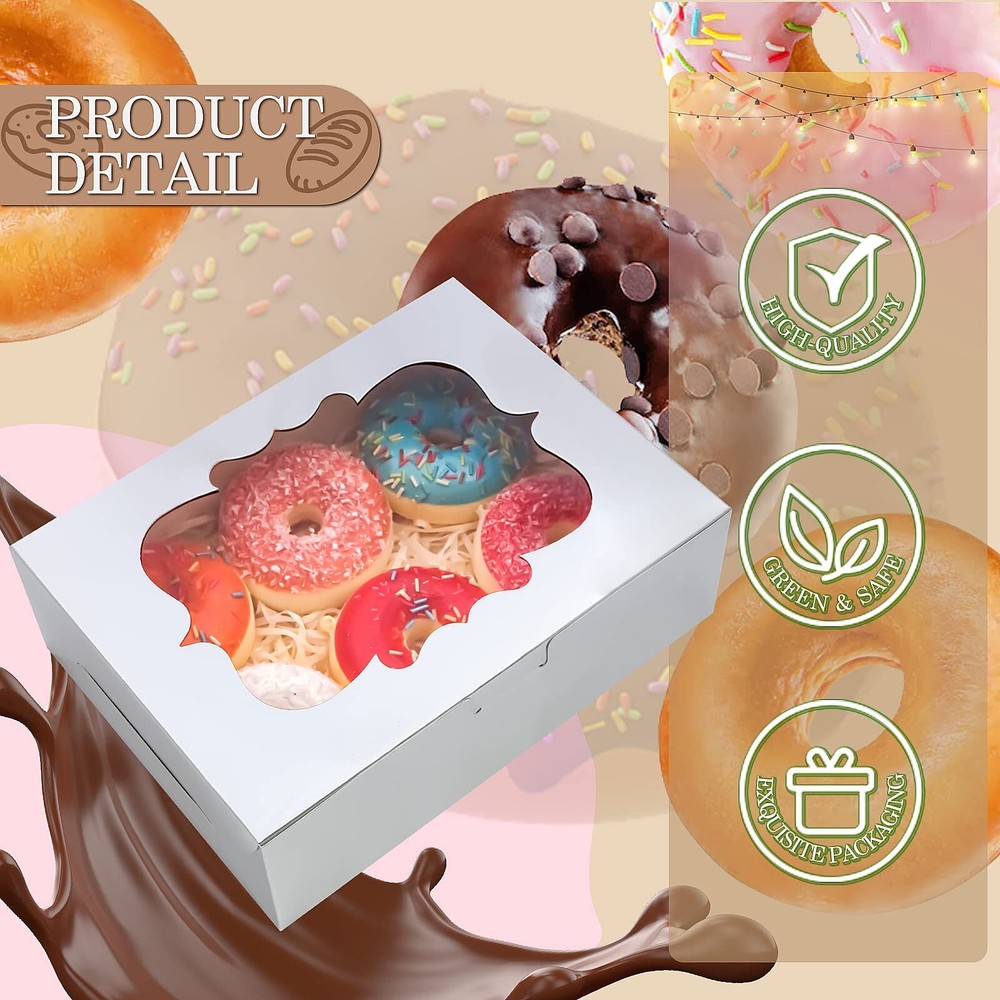 65 PCS Silver 8x6x2.5 Inch Cookie Boxes with Window 5 Style Windows Bakery