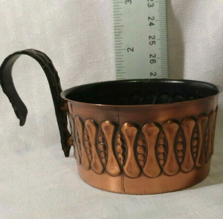 Vintage Etched Copper Cup Holders with Handle Set of two