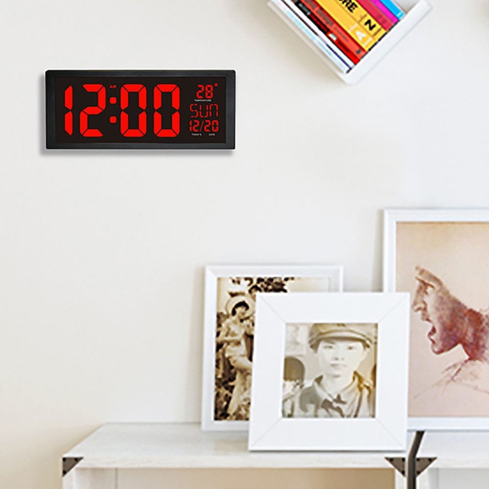 Digital Wall Clock Large Display with Time Date Temperature LED Digital