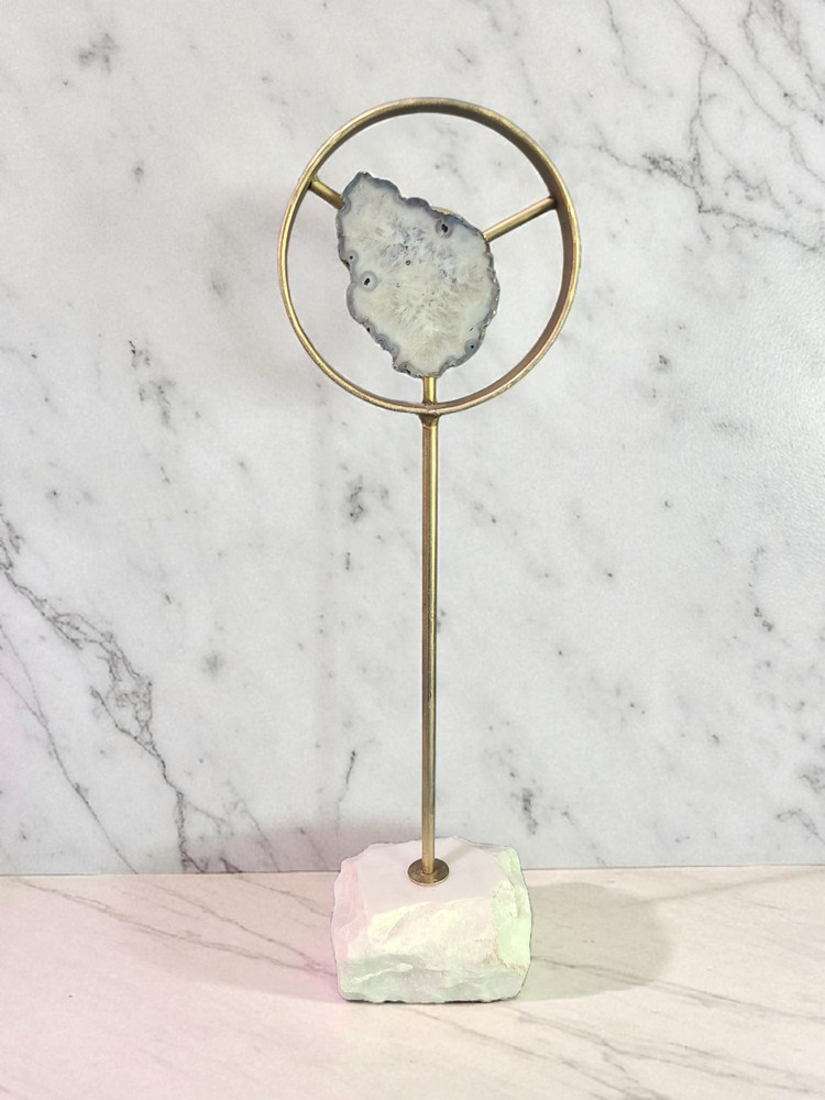 Unique Decorative Sliced Agate Stone on Marble Stand