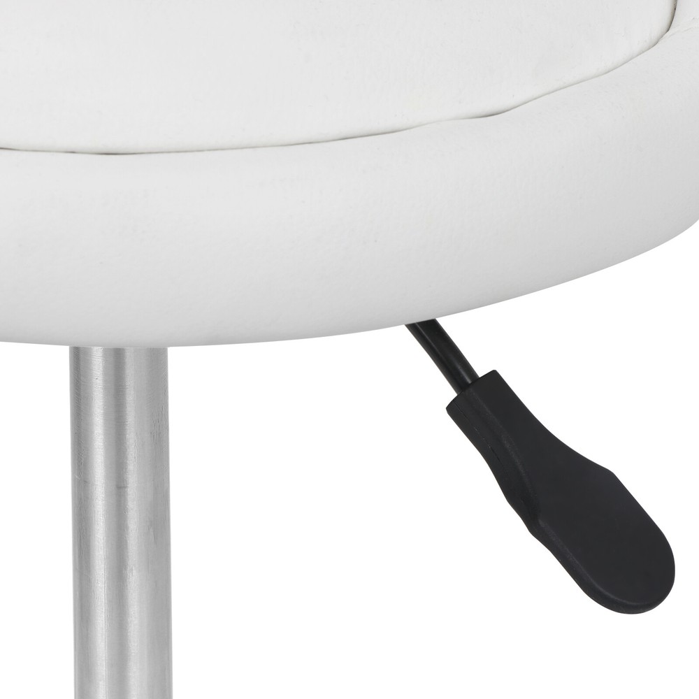 Salon Rolling Stool Adjustable Tattoo Massage Chair w/ PU Cushion Backrest White