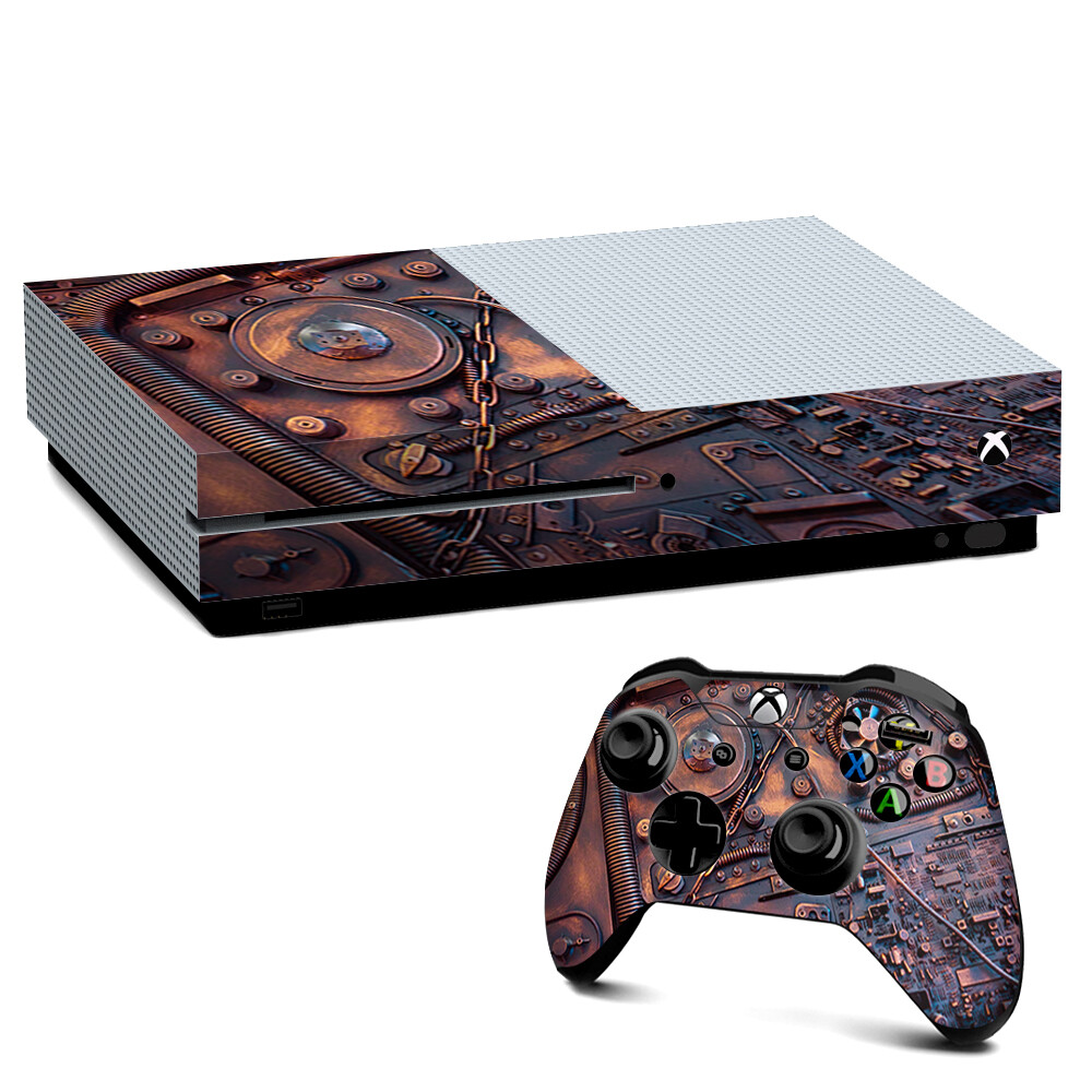 Xbox One S Console Skins Decal Wrap ONLY Steampunk Metal Panel Vault Gear
