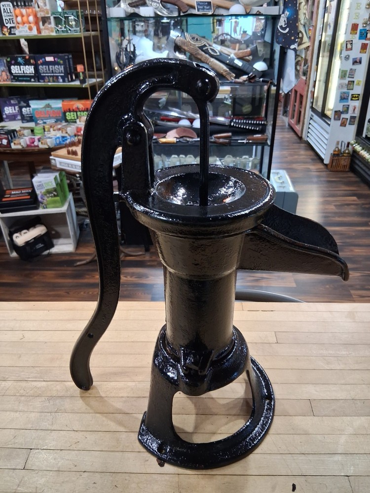 Cast Iron Hand Water Pump With Base, Refinished Black
