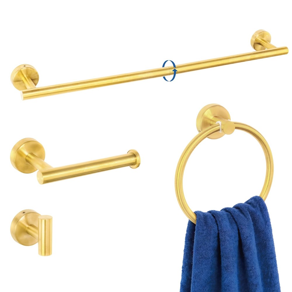 4 Pieces Bathroom Hardware Set, 24 inch Towel Bar, Towel Ring, Robe Hook, Hol...