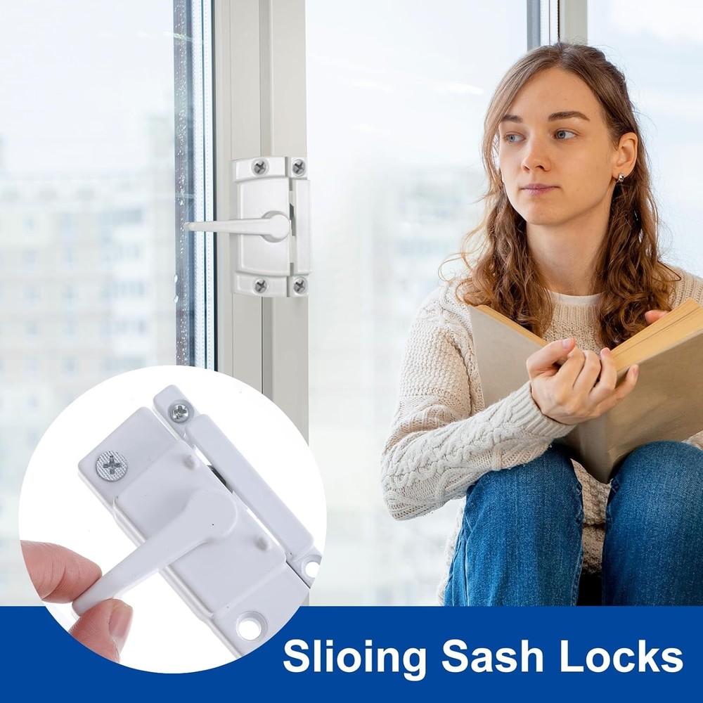 2 Pack Windows Sash Lock, White Cam Sash Lock Sliding Window Sashes Locks for Si